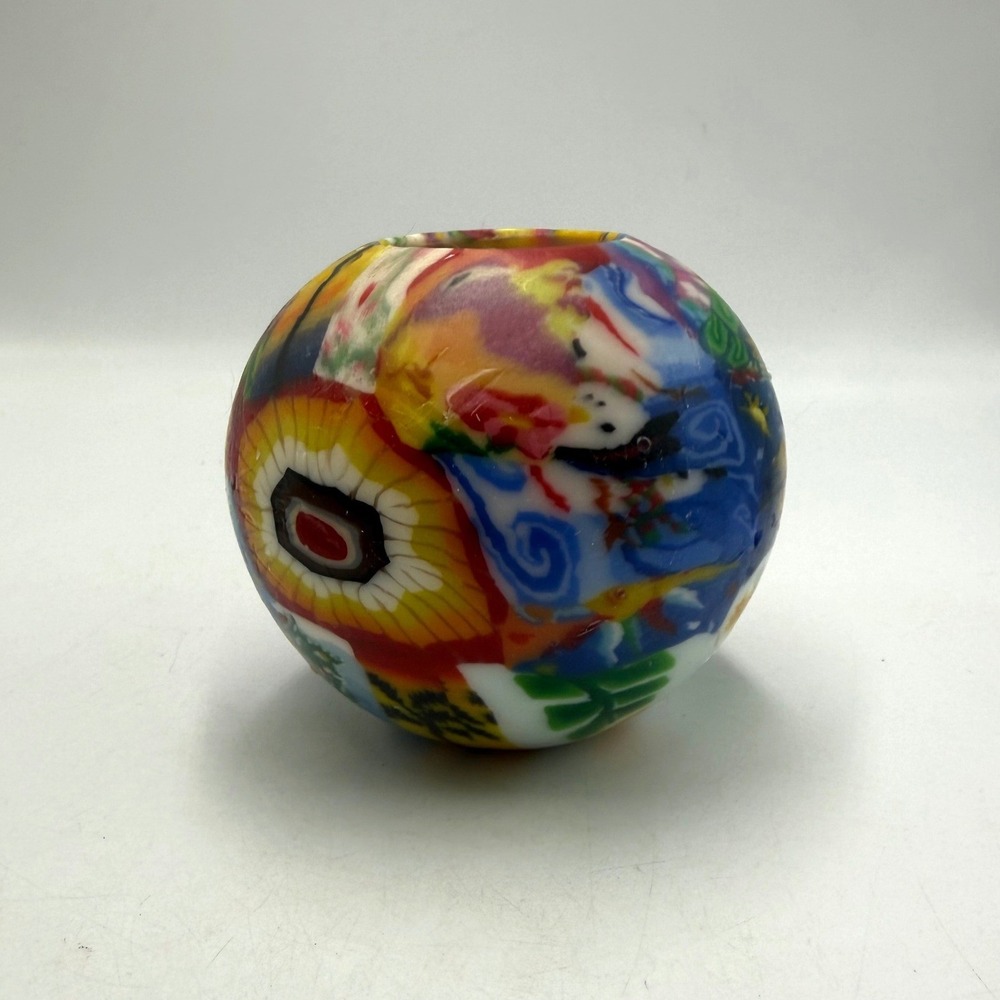 Vintage Multi Color Art Wax Sphere Candle Sunflower Tropical Design 4 Inch
